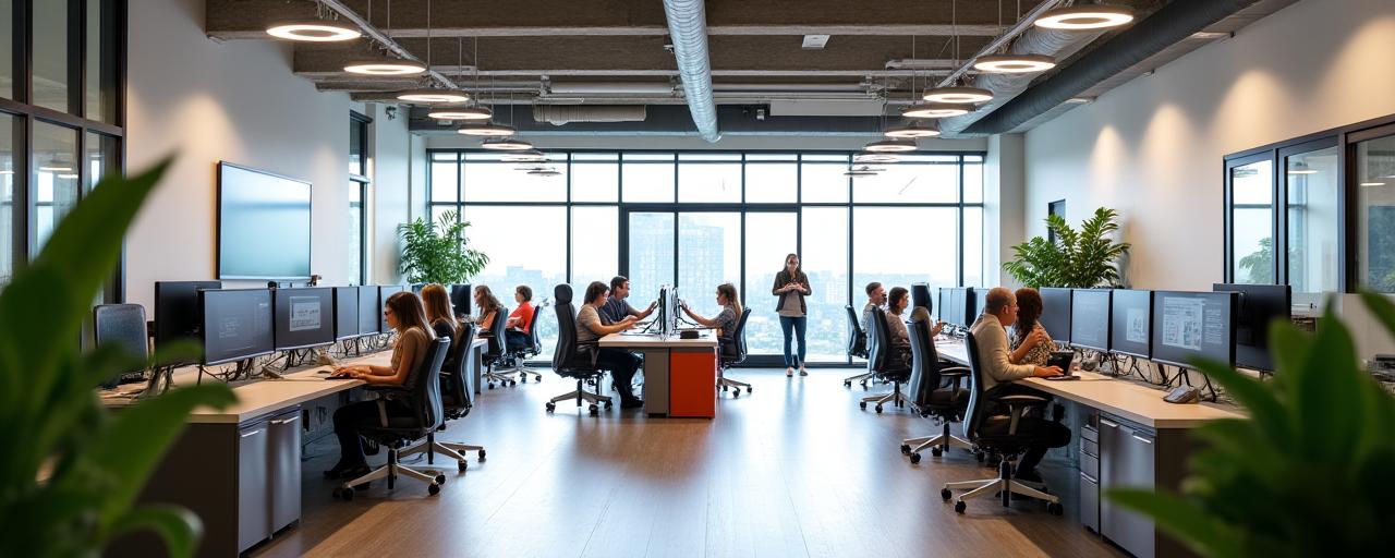 A thriving technology company's modern office space.