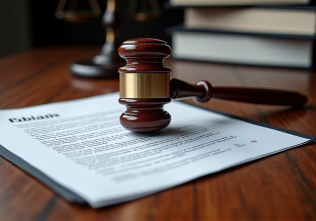 A close-up of a gavel and legal documents signifying compliance.