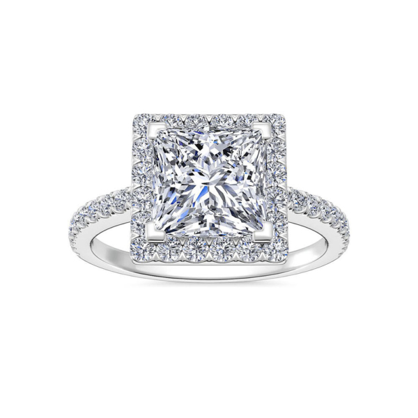 The Medici Principessa Ring | Princess & Round Cut | Halo & Pavé 1.5 mm | White Gold