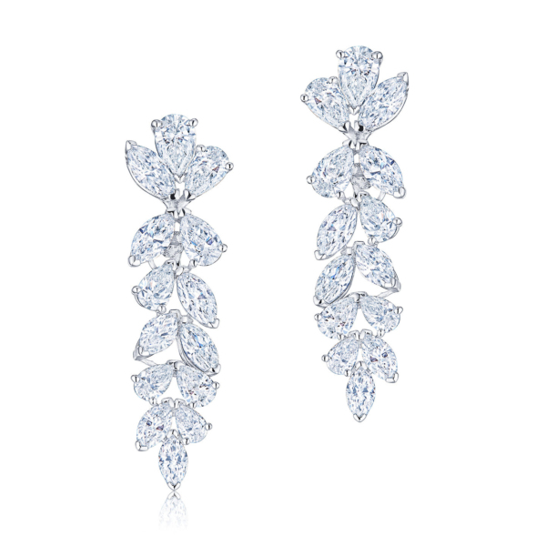 Pear Marquise Drops Earrings | Pear & Marquise Cut | Pavé Setting 1.5 mm | White Gold