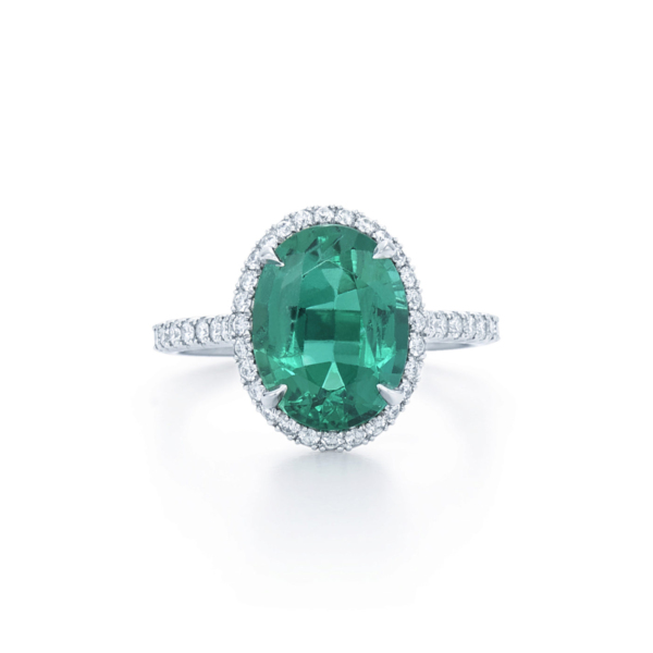 Emerald Oval Ring | Emerald & Round Cut | Halo 1.5 mm | White Gold