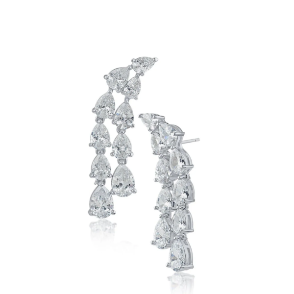 Double Pears Waterfalls Earrings | Pear Cut | White Gold