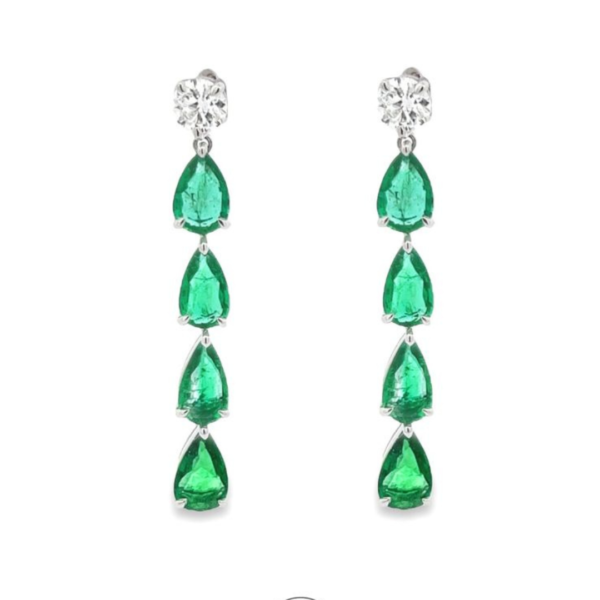 Emerald Cascade Drops | Emerald & Round | White Gold