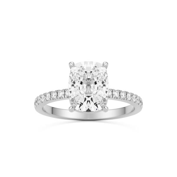 Aurora | Cushion Elongated Cut | Pavé & prongs setting | White Gold