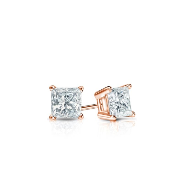 Medici Principessa | Princess Cut Stud Earrings | Rose Gold - Image 2