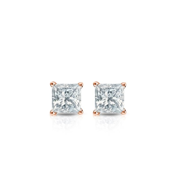 Medici Principessa | Princess Cut Stud Earrings | Rose Gold - Image 3