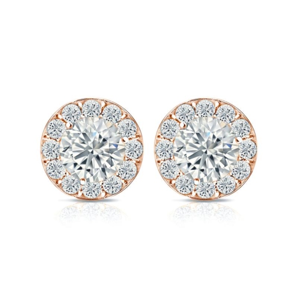 Halo Studs Earrings | Round Cut | Halo 1.5 mm | White Gold - Image 4