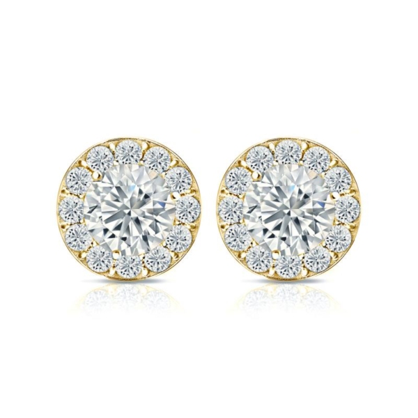 Halo Studs Earrings | Round Cut | Halo 1.5 mm | White Gold - Image 3