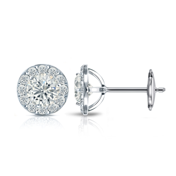 Halo Studs Earrings | Round Cut | Halo 1.5 mm | White Gold