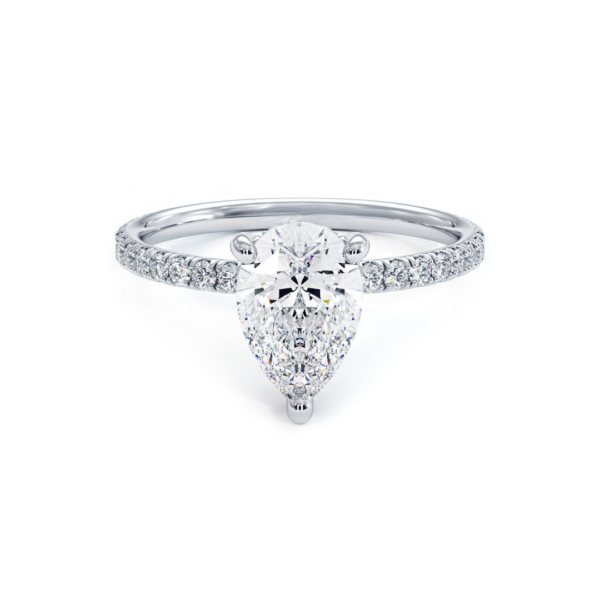 VITTORIA Solitaire 1,73 carat pear shaped lab diamond VVS1E and a pavé settong of 1,5mm from Medici